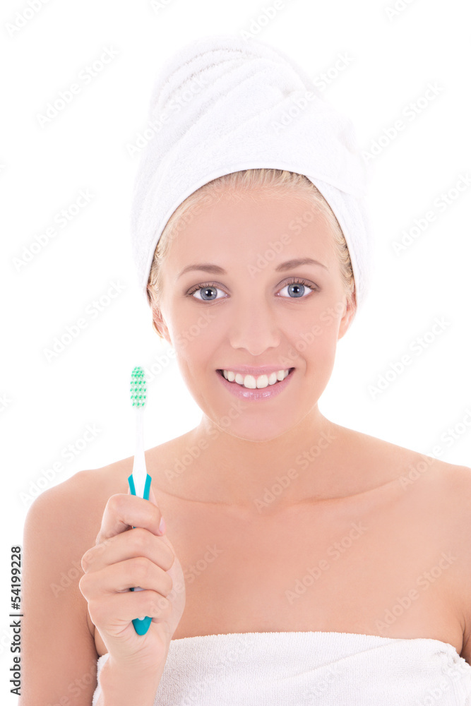 beautiful woman with toothbrush isolated over white background beautiful woman with toothbrush isolated over white background
