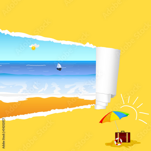 beach with tearing paper vector illustration