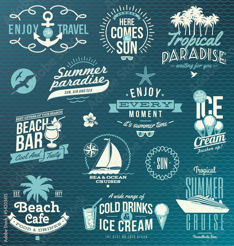 Vector set of travel and vacation emblems and symbols