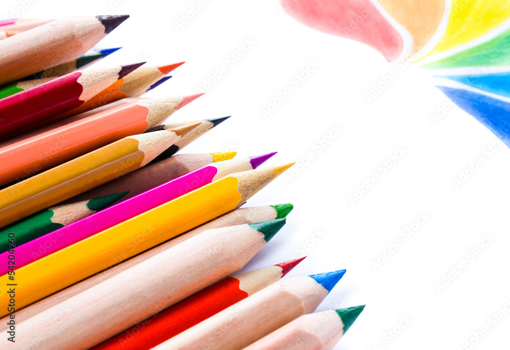 Fototapeta premium Back to School background with colored pencils. Copy space for