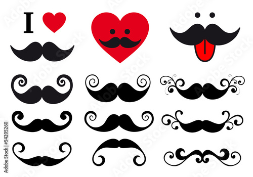 curly mustaches design set, vector