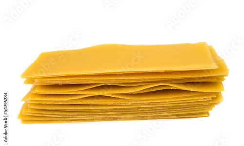 Uncooked lasagna pasta isolated