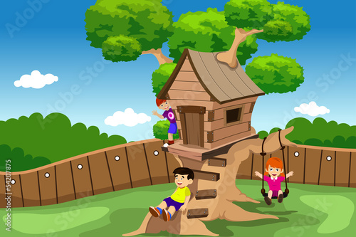 Kids playing in a tree house