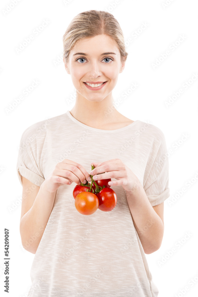 Beaitiful woman holding red tomatos Beaitiful woman holding red tomatos