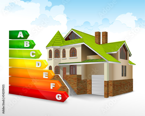 Energy efficiency rating color with big house, vector