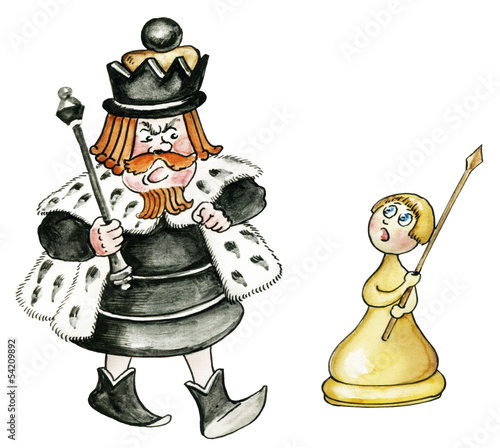 Сartoon chess king and pawn