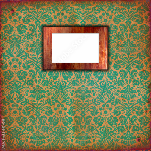 Damask wallpaper with wooden frame