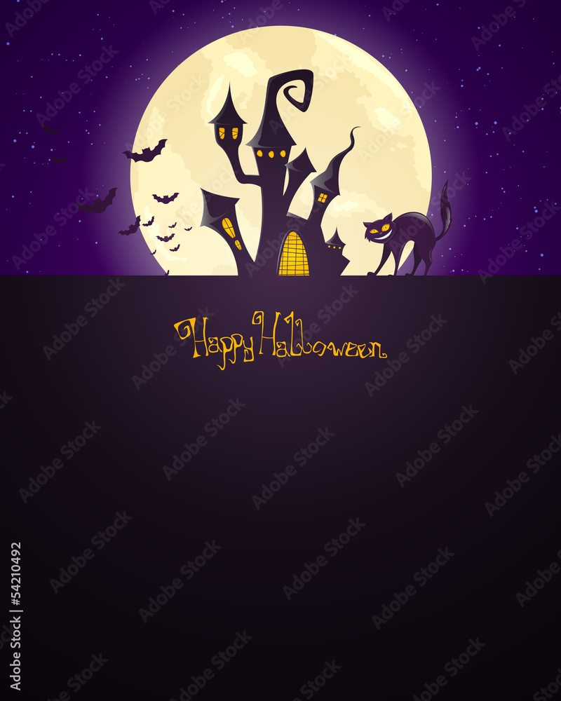 Vector Illustration of a Scary Halloween Background with Castle