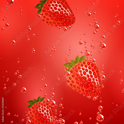 Vector Illustration of a Strawberry Falling in Liquid
