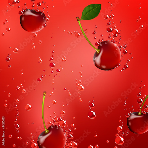 Vector Illustration of a Cherry Falling in Liquid