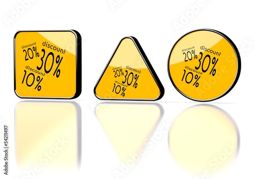 3d render of a element discount symbol on three warning signs