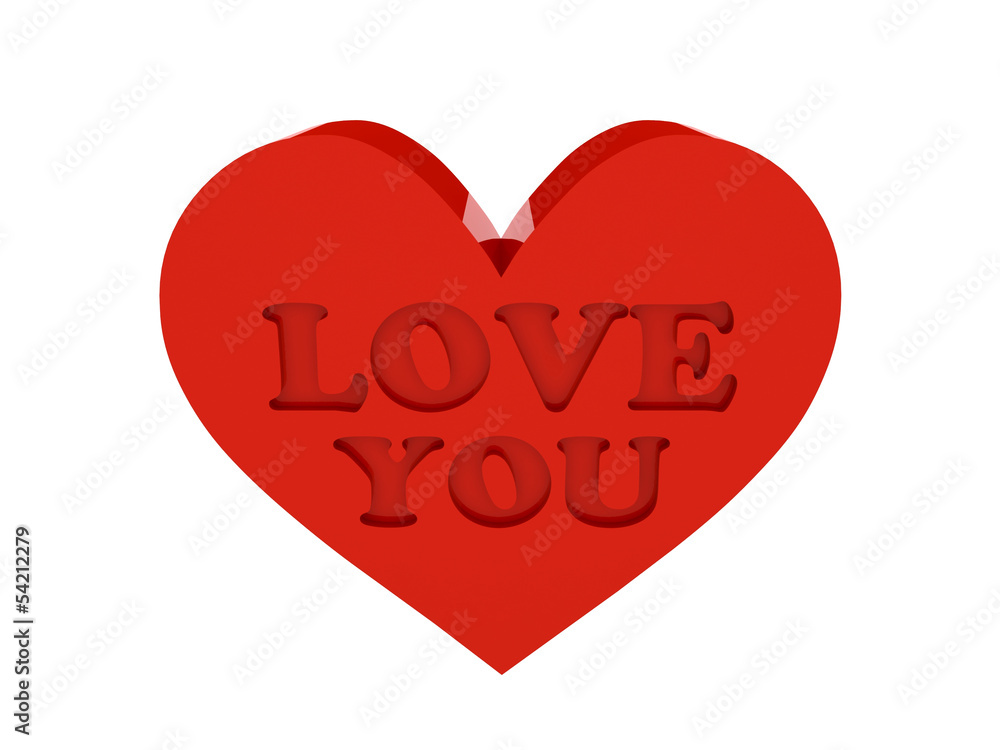 Big red heart. Phrase LOVE YOU cutout inside. Big red heart. Phrase LOVE YOU cutout inside.