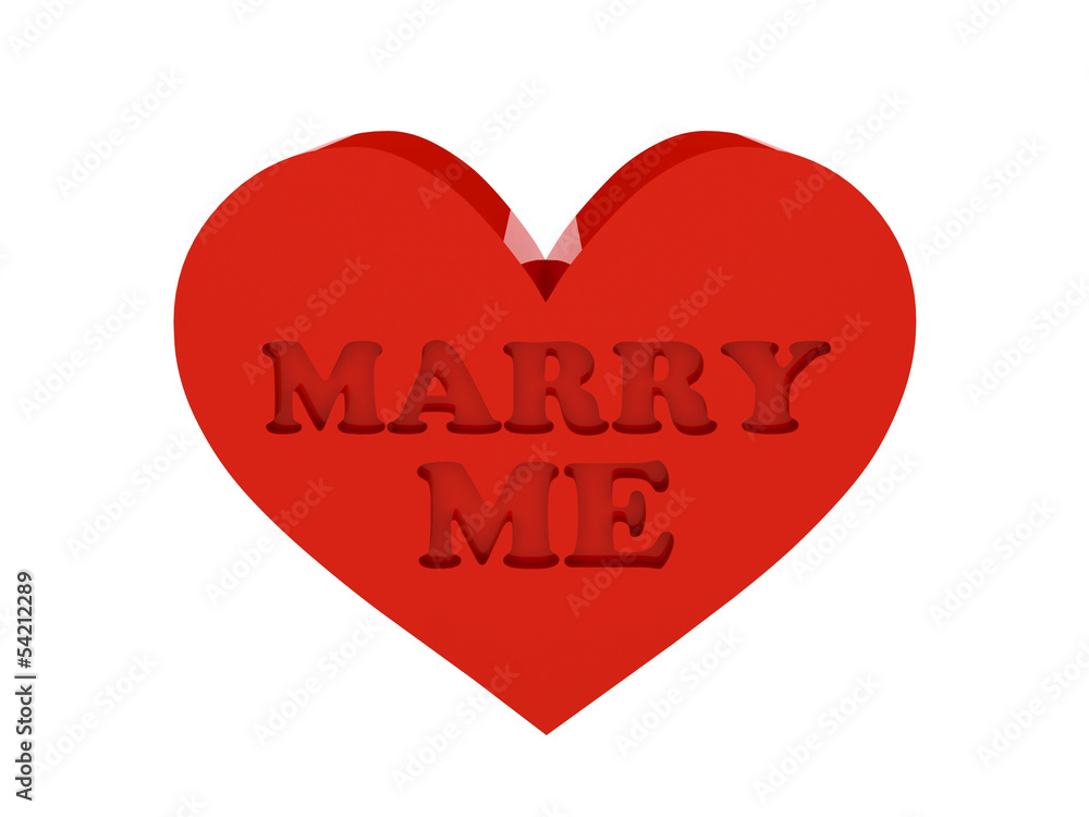 Big red heart. Phrase MARRY ME cutout inside.