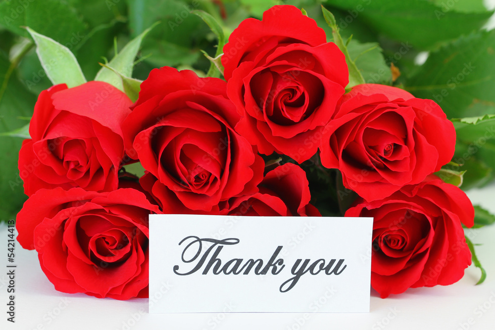 Thank you card with red roses bouquet