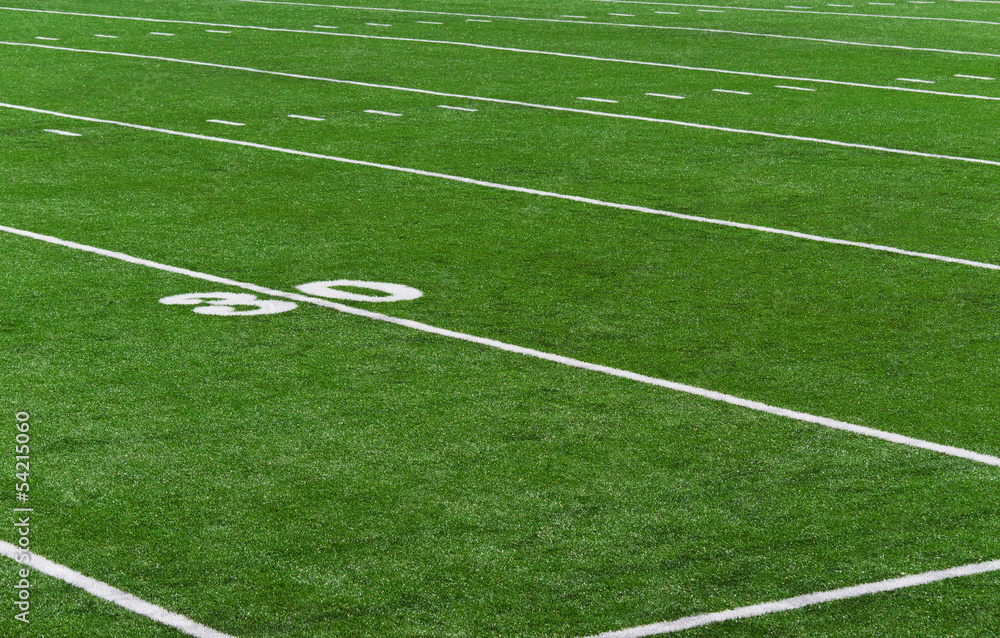 Obraz premium American Football Feld - 30 Yards Line on Football Field