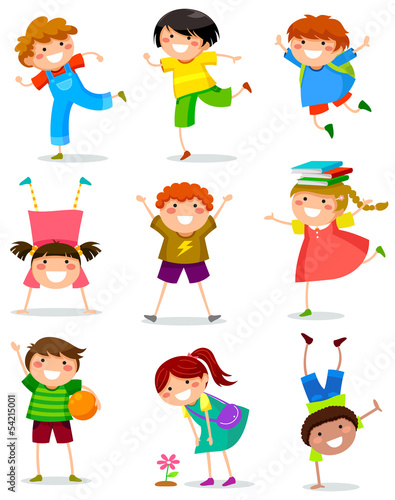 happy kids in different posotions
