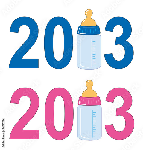 Geburtsanzeige 2013 mit Babayflasche für Jungen u. Mädchen