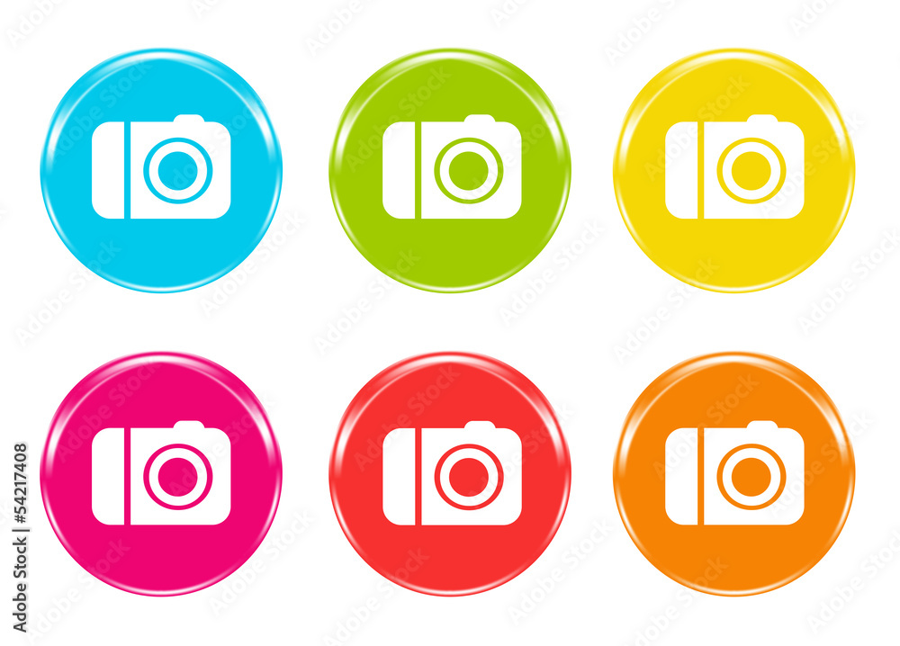Iconos de colores con símbolo de cámara de fotos Iconos de colores con símbolo de cámara de fotos