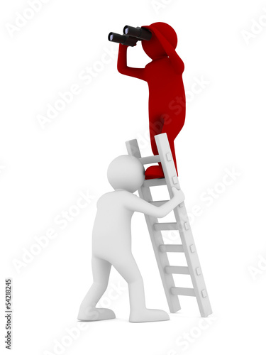 man on staircase. Isolated 3D image