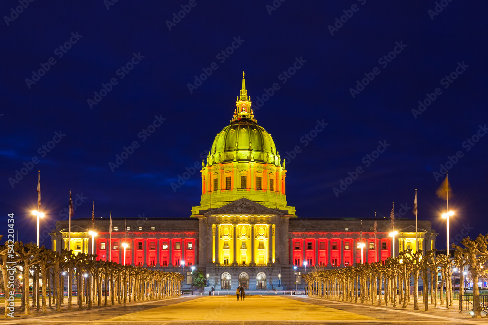 San Franicisco City Hall in Red and Gold