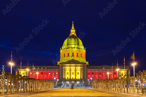 San Franicisco City Hall in Red and Gold