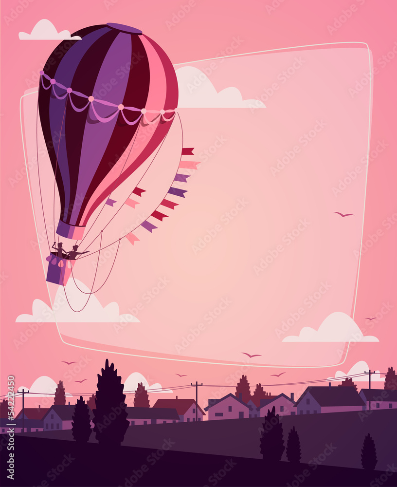 Obraz premium Balon na gorące powietrze. Romantyczne tło