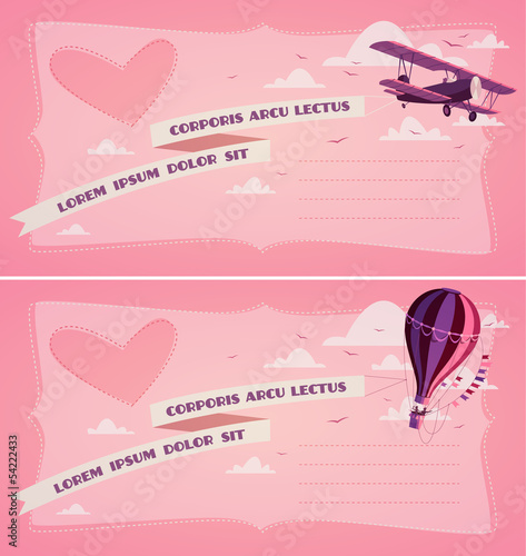 Hot air balloon and biplane. Invitation
