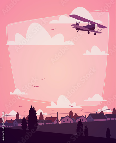 Biplane. Romantic background