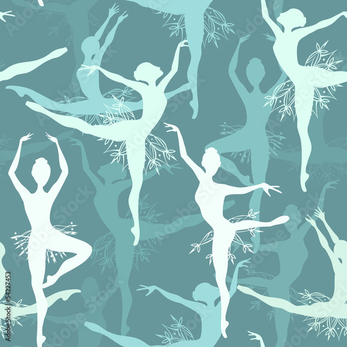 Seamless background of snowflake ballet dancers