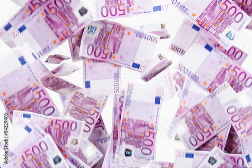 Fallende 500-Euro-Scheine, Geldregen, Kursverlust