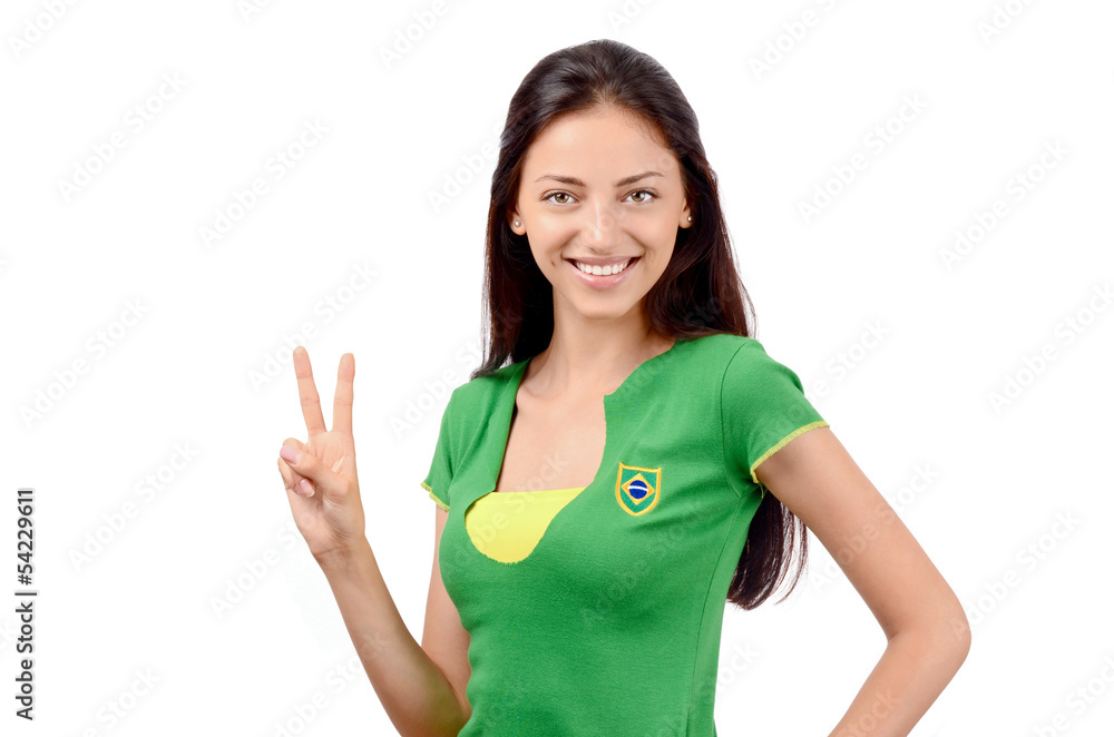 Victory for Brazil.Girl with Brazilian flag on her t-shirt. Victory for Brazil.Girl with Brazilian flag on her t-shirt.