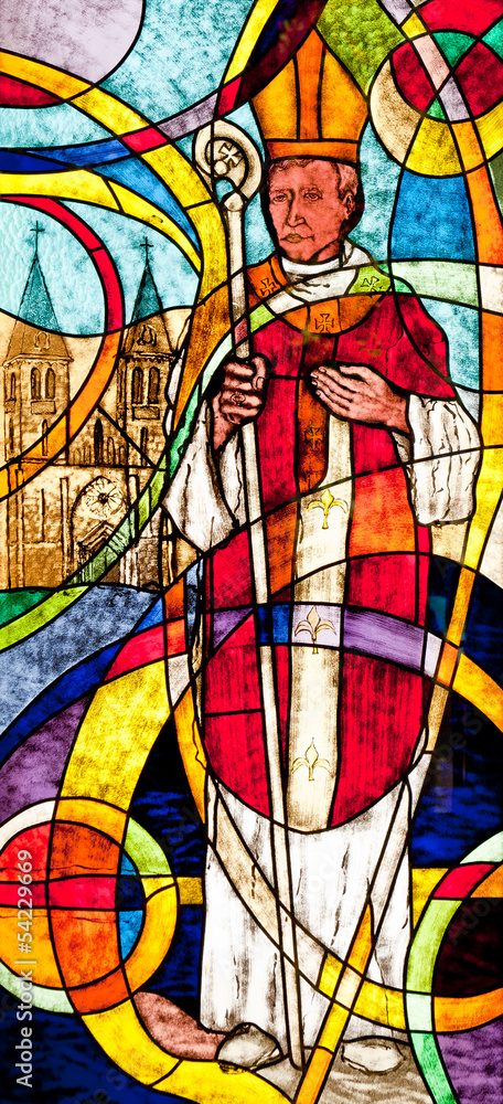 Stained glass showing the bishop