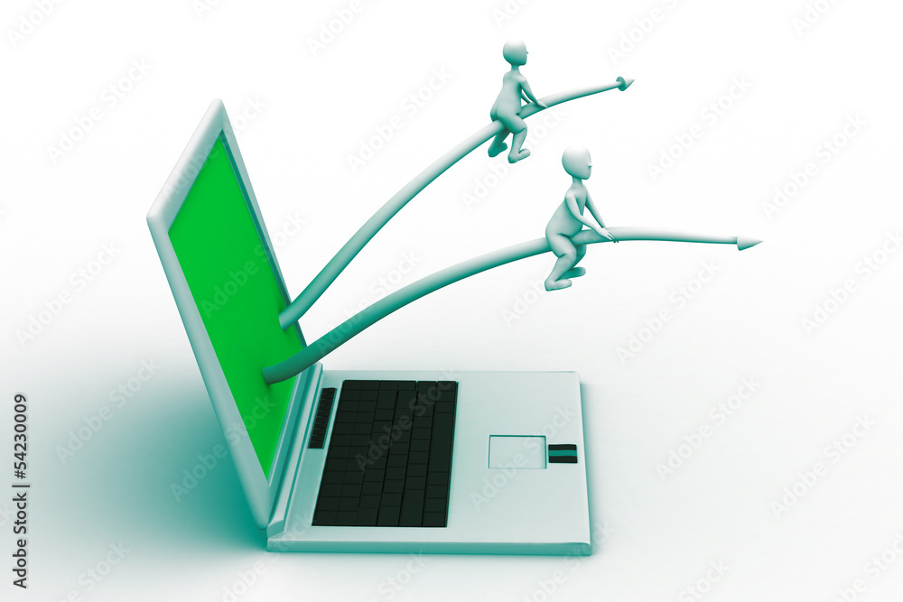 3d small person sitting with a laptop 3d small person sitting with a laptop