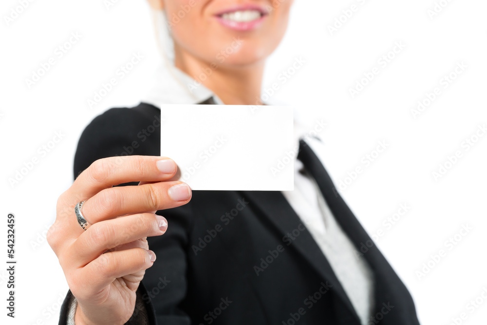 Young woman with a businesscard Young woman with a businesscard