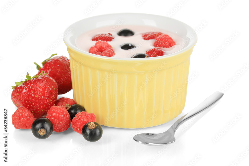 Delicious yogurt with fruit isolated on white Delicious yogurt with fruit isolated on white