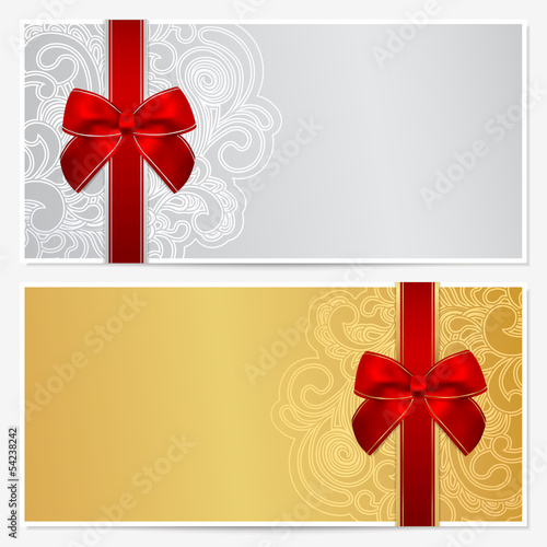 Gift certificate / Voucher / Coupon template. Bow (ribbons)