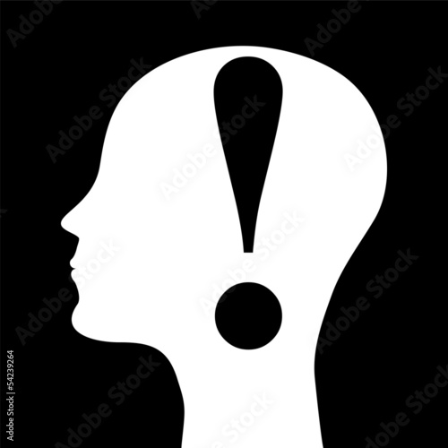 silhouette of a man's head with an exclamation point