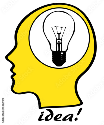 concetto di idea, silhouette di testa con lampadina