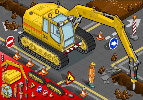 Isometric Chisel Excavator in Front View