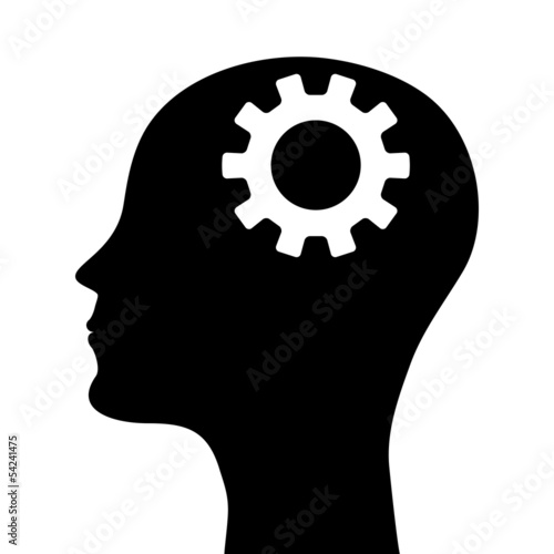 silhouette of a man's head with a picture of the mechanism