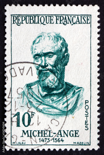 Postage stamp France 1957 Michelangelo, Italian Sculptor, Painte