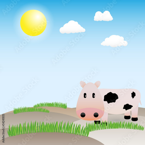 Funny vector cow in the meadow