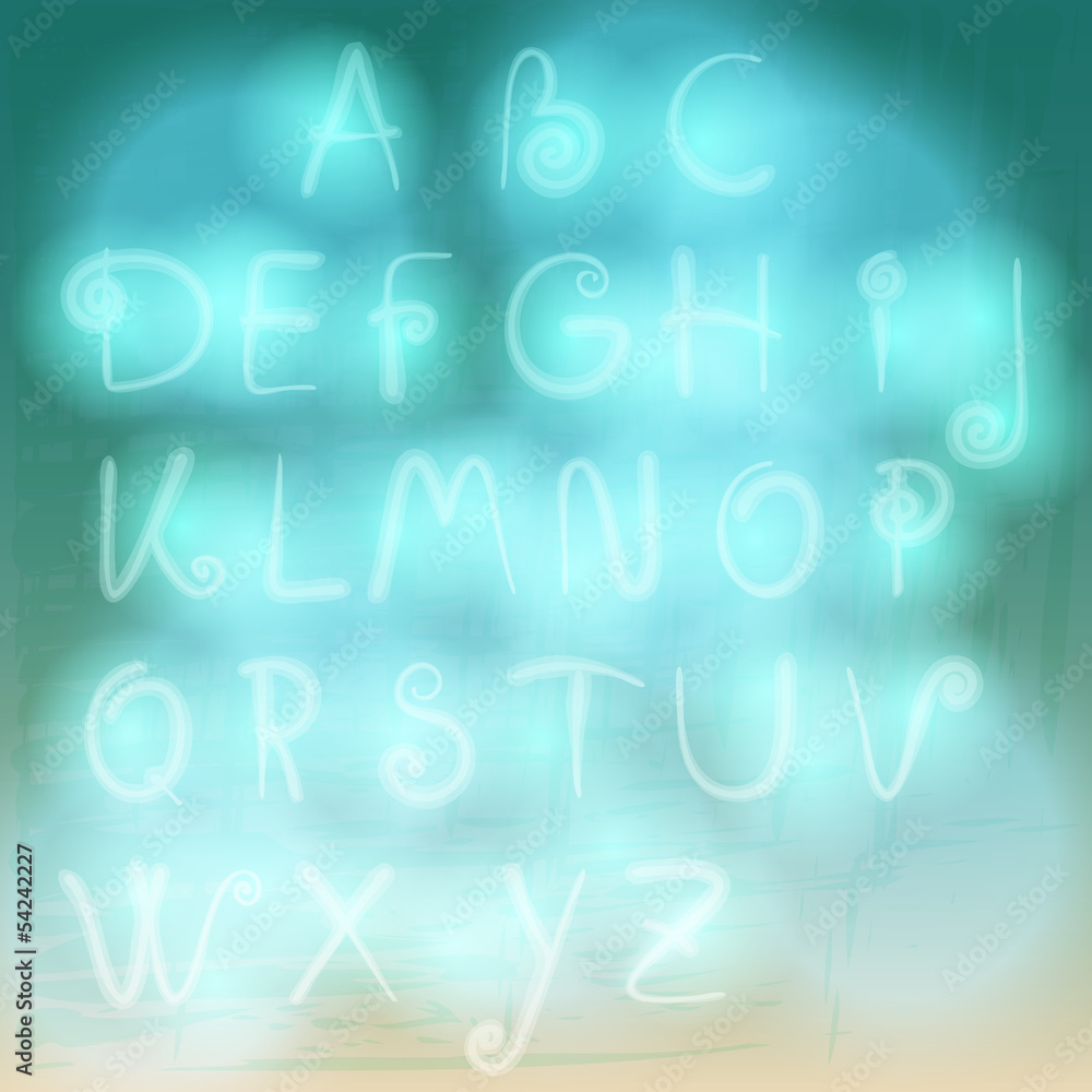 Hand drawn style retro summer cloud alphabet Hand drawn style retro summer cloud alphabet