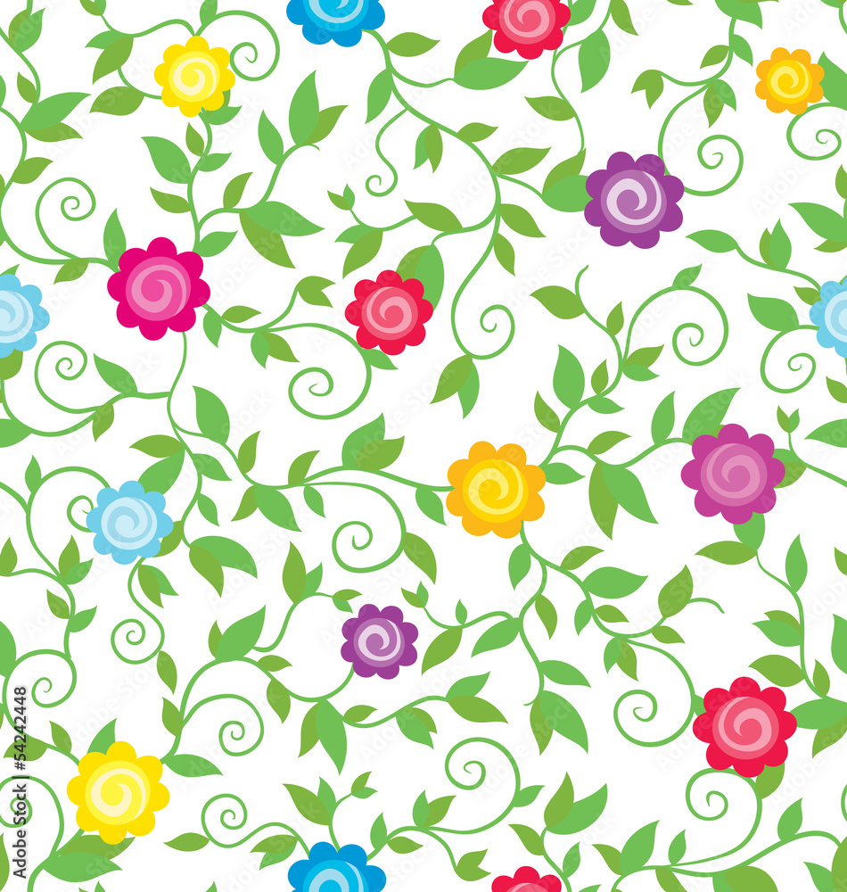 Bright floral pattern with flowers and curly branches Bright floral pattern with flowers and curly branches