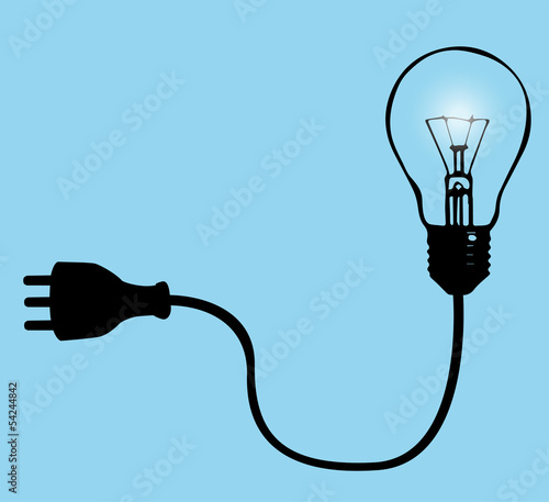 illustrazione vettoriale con lampadina e spina per la corrente