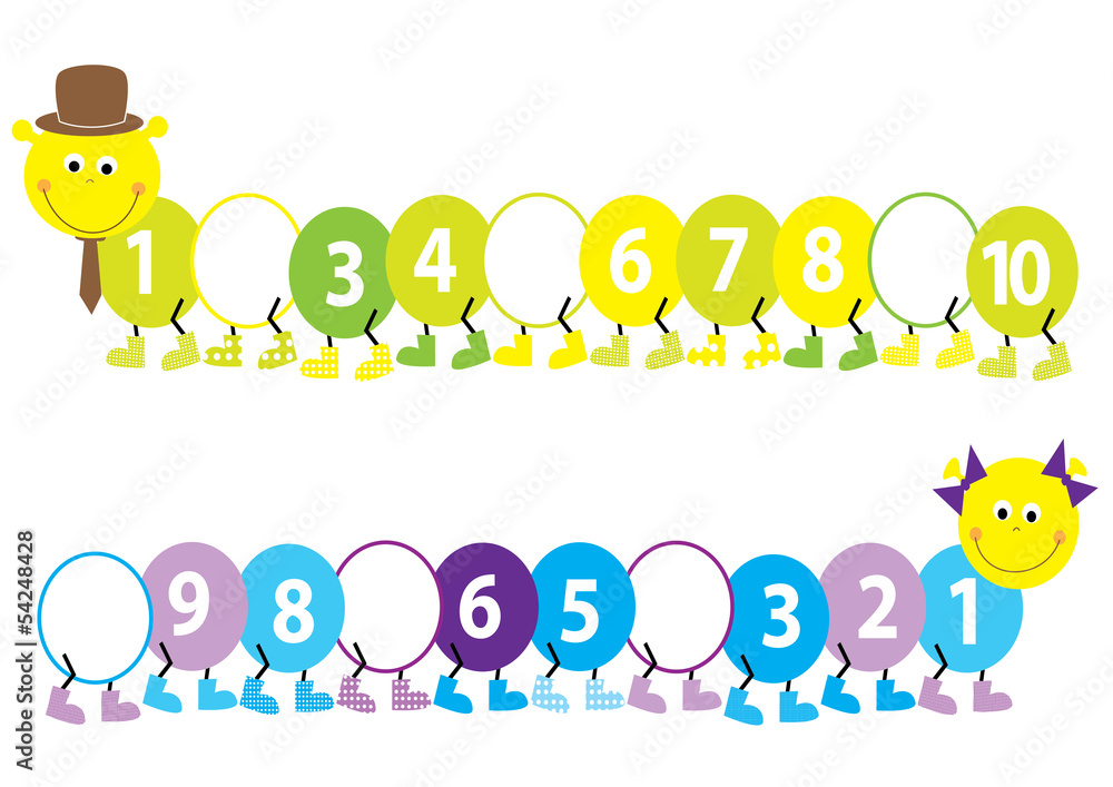 Happy catepillars for kids: numbers 1-10