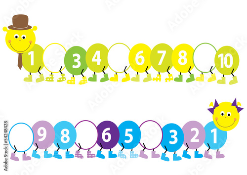 Happy catepillars for kids  numbers 1-10