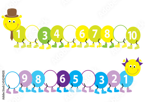 Obraz na płótnie Happy catepillars for kids: numbers 1-10 w salonie