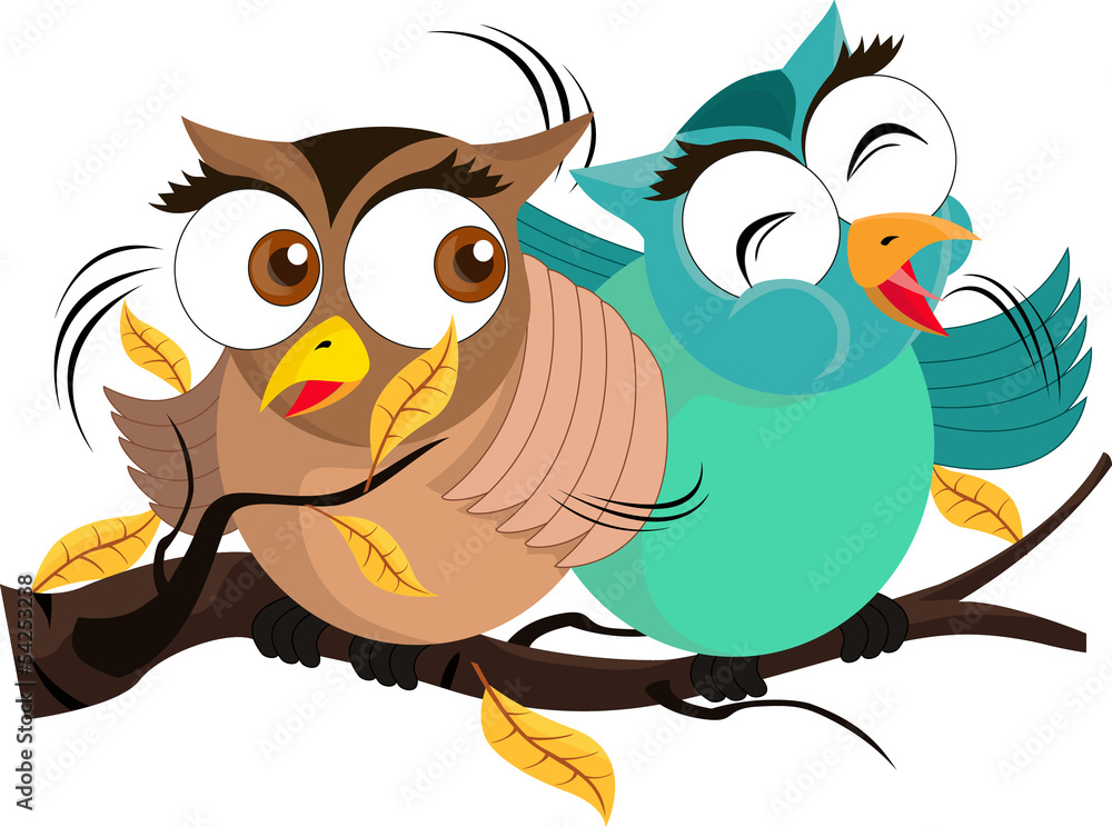 Fototapeta premium cute owls cartoon singing