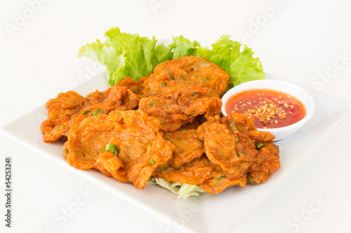 Frying curried fish thai food on the dish